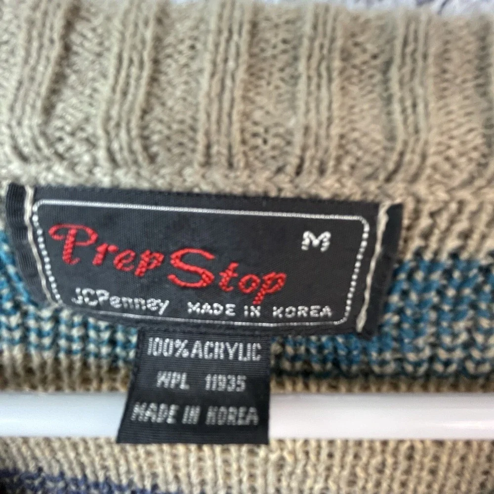 Vintage 80s JC Penny Prep‎ Shop Mens Medium Sweater Grandpa Geometric Sweater